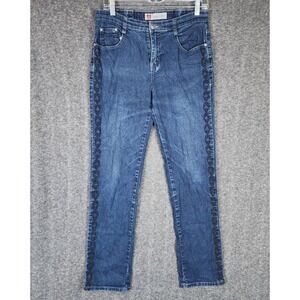 COS Jeans Pants Womens 6 Straight Blue Embroidered Rhinestone Side Stripe EUC